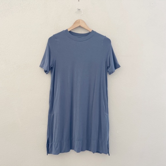 ADAY Essentialist T Shirt Dress XS Blue Short Sleeve Jersey Knit Casual Minimal - Picture 3 of 10
